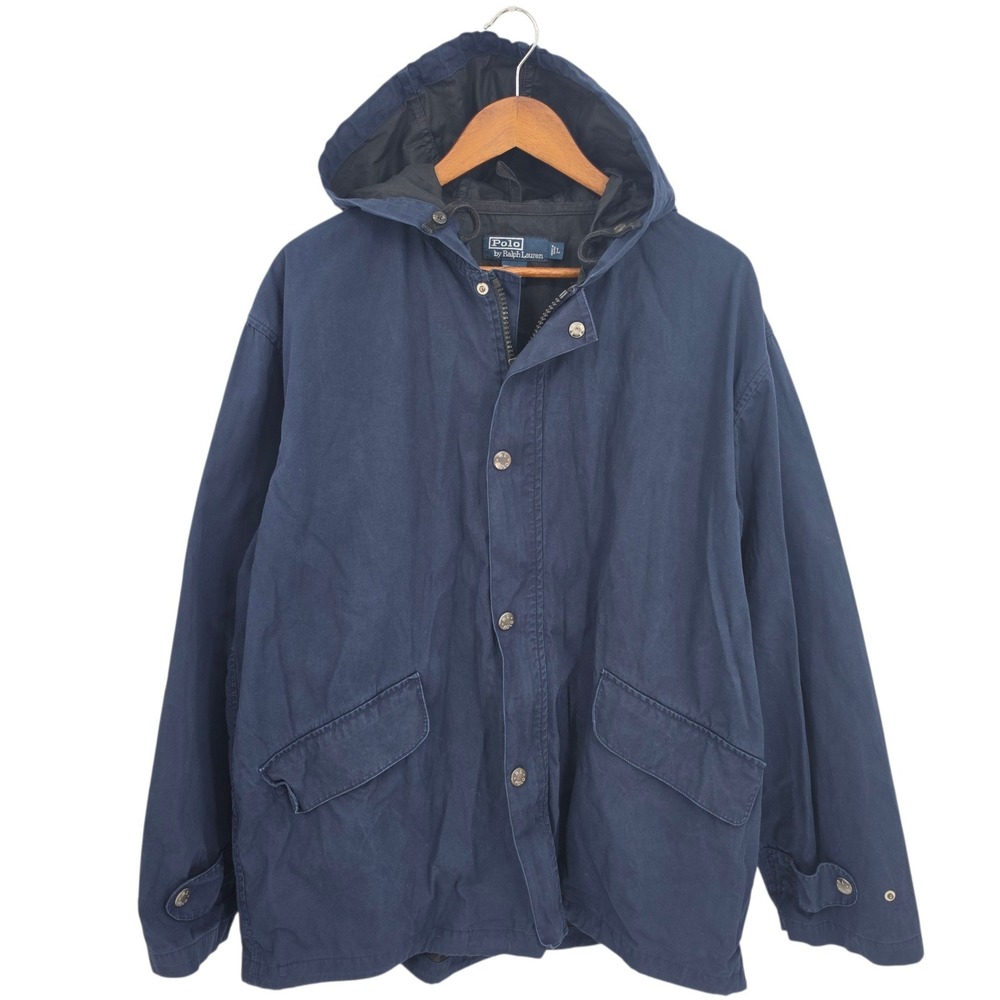 90s Y2K Polo Ralph Lauren Canvas Field Utility Jacket Coat Sz L Navy Blue Preppy